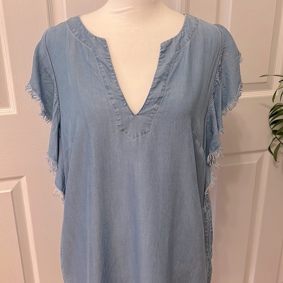 ELAN Womens Blue Denim Ruffle Shift Dress Size large - Picture 2 of 7
